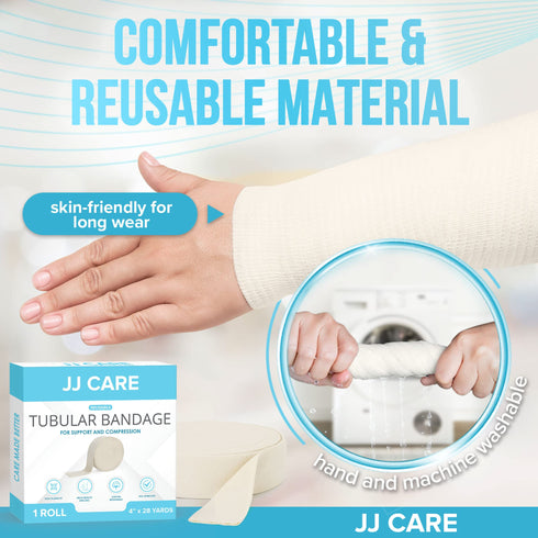 JJ CARE Tubular Bandage, 4” x 28 Yards Stockinette Tubing for Legs and Knees, Size F Reusable Elastic Bandage Sleeve, Tubular Compression Bandage Roll for Knees and Thigh, Rubber Latex w/Cotton